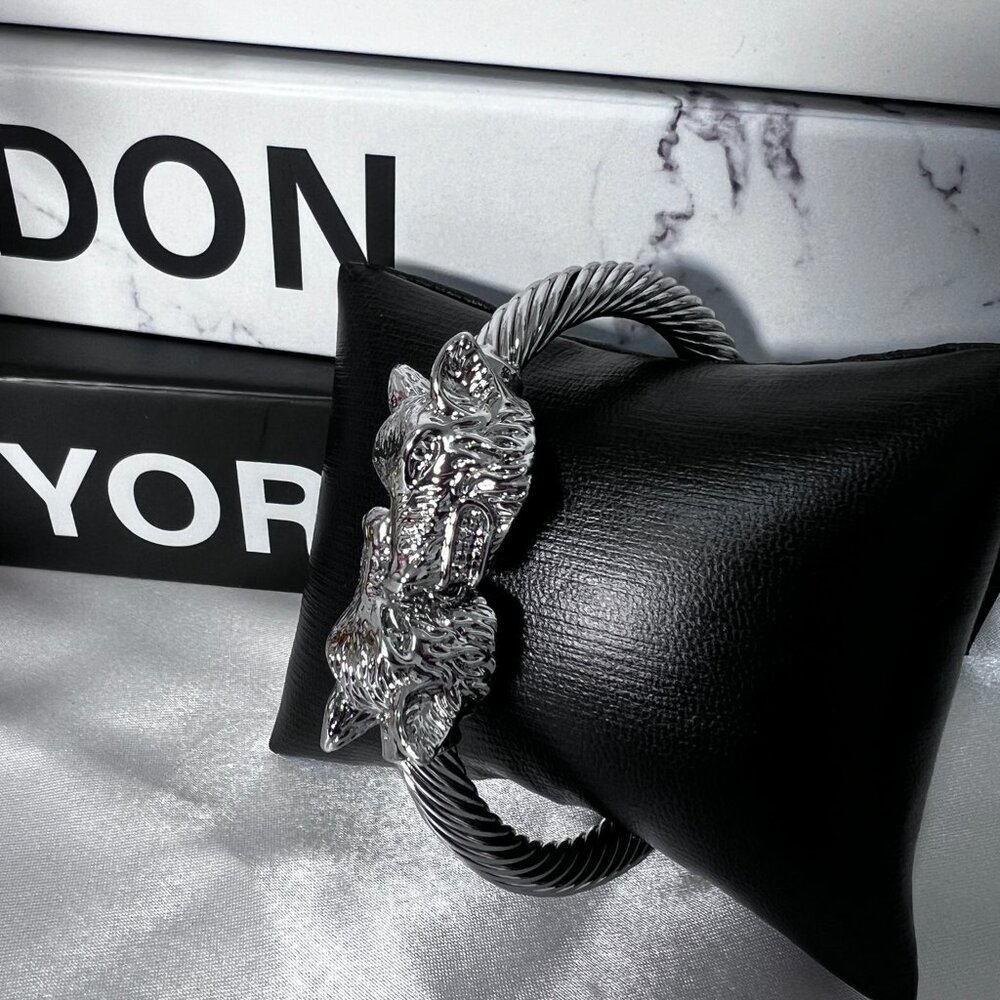 Stainless Steel Silver Dragon Cuff Open Twist Bangle Bracelet For Women